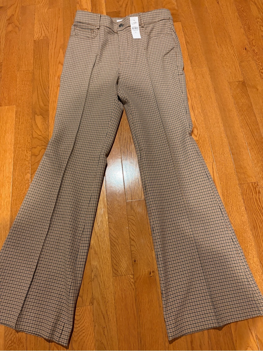 LOFT Brown Plaid Boot Cut Pants